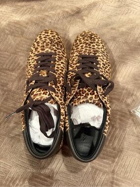 Tory Burch ladies Leopard Print Low-Top Sneakers - Brown/Black size 9 brand new